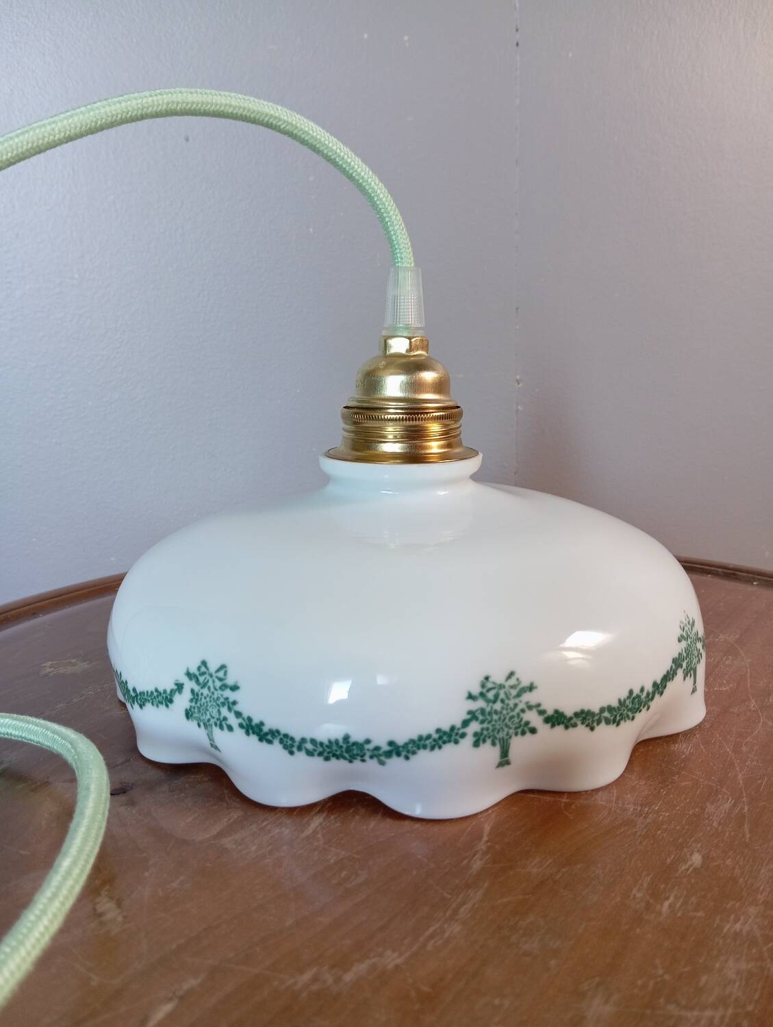 White opaline handkerchief pendant or portable lamp, vintage 1920