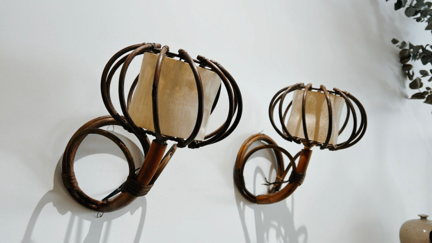 Pair apply vintage rattan