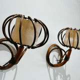 Paire d’appliques rotin vintage