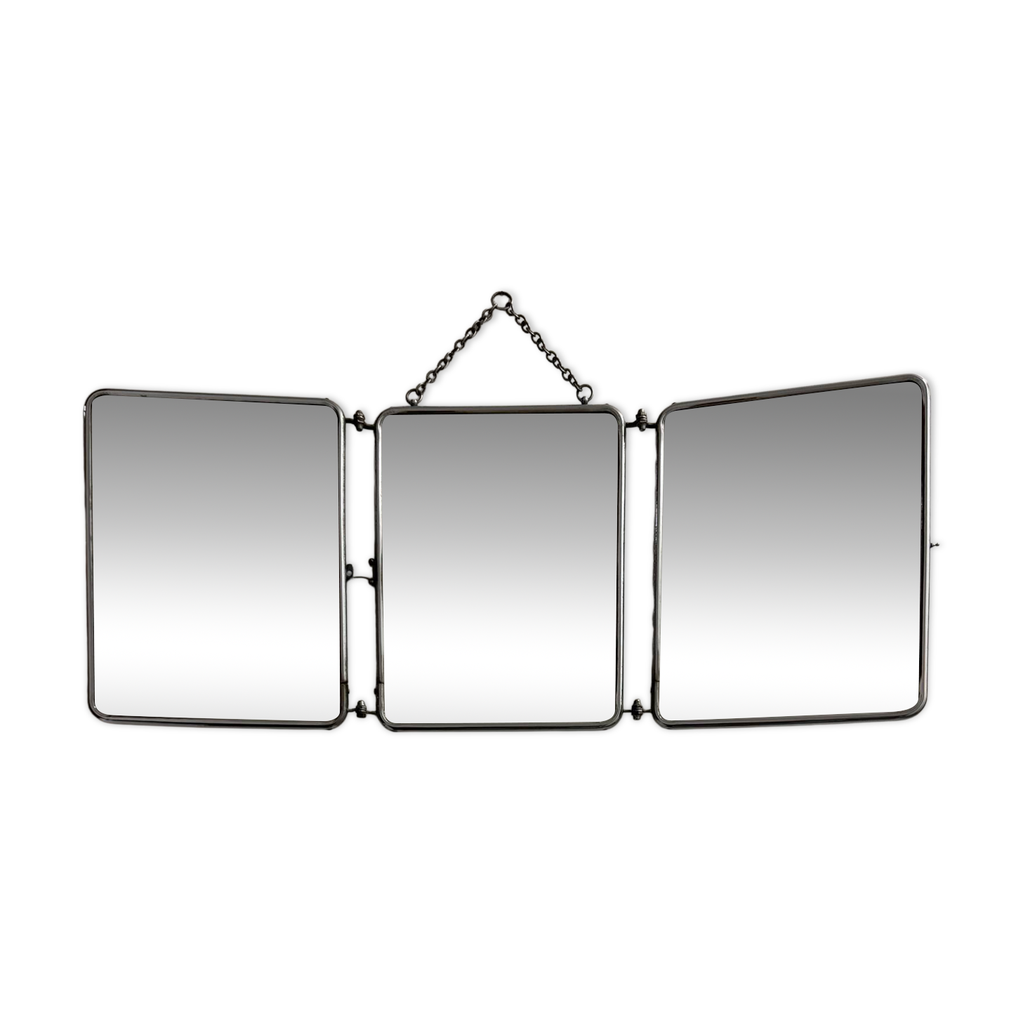 Bevelled triptych barber mirror from the 1950s.