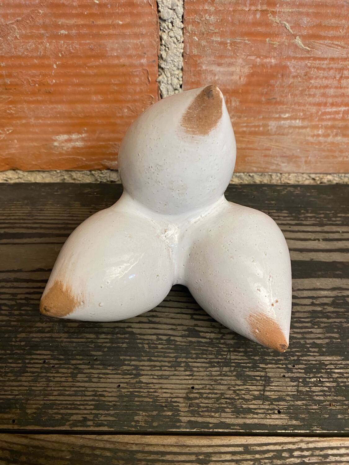 Antique vase with 3 soliflores, chiseled & painted ceramic, vintage