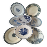 8 ironstone plates from the 19th century in blue camaïeu, mixed manufacturers.