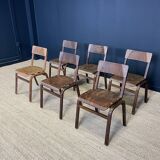 Ensemble de 6 chaise vintage bois foncé Hermes Pays-Bas années 70