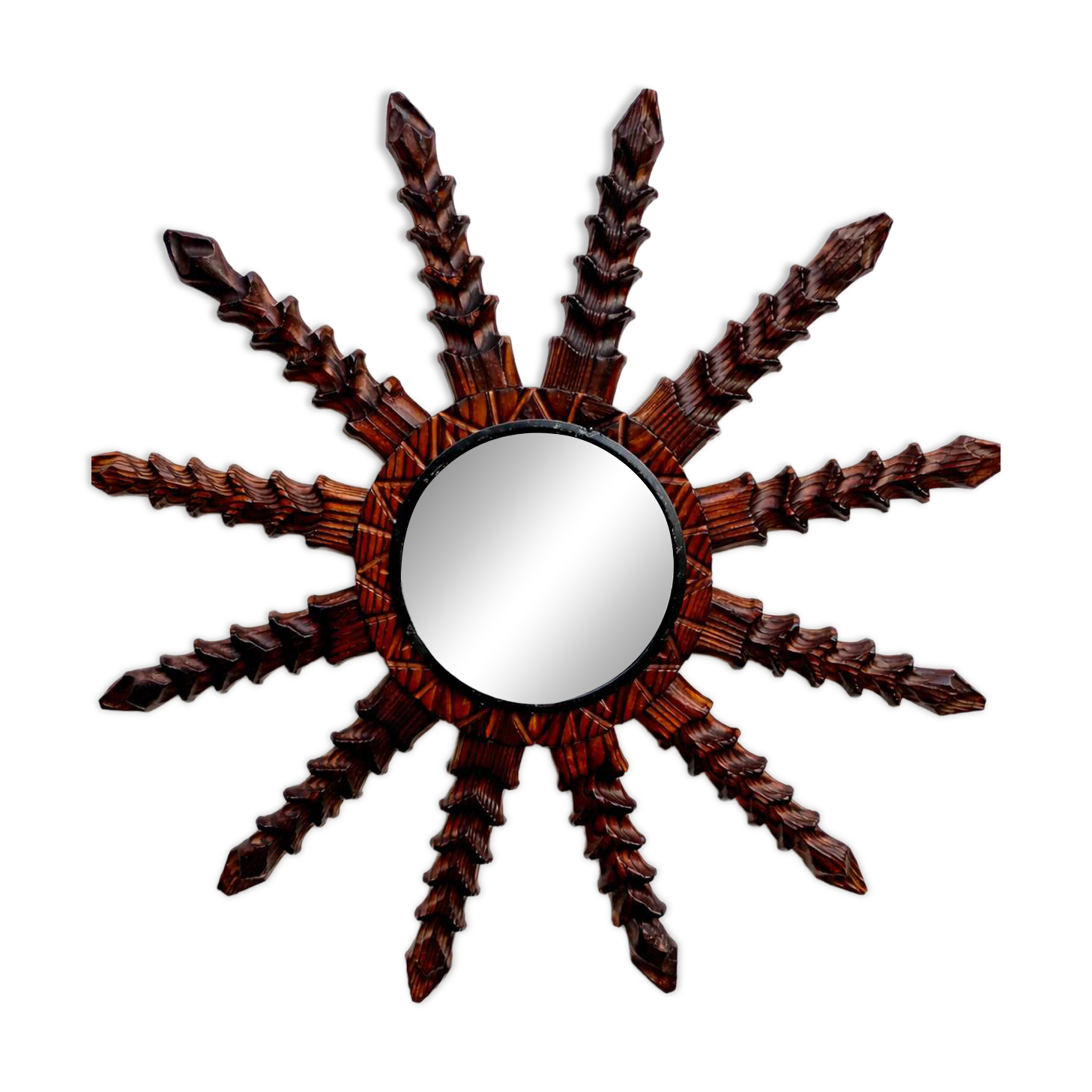 Spanish sun mirror in solid wood – 1960s, without gilding.