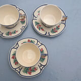 3 cups and 3 numbered Henriot Quimper earthenware saucers
