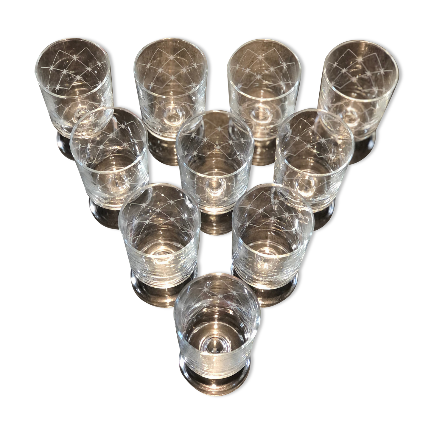 Lot 10 glasses decorated Luminarc model Sweden or Cavalier