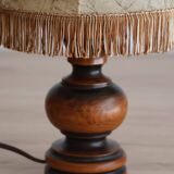 Vintage Italian table lamp in turned wood and leather lampshade