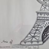 Offset lithograph signed by Mario Astrit Repage - Stylized representation of the Eiffel Tower with c