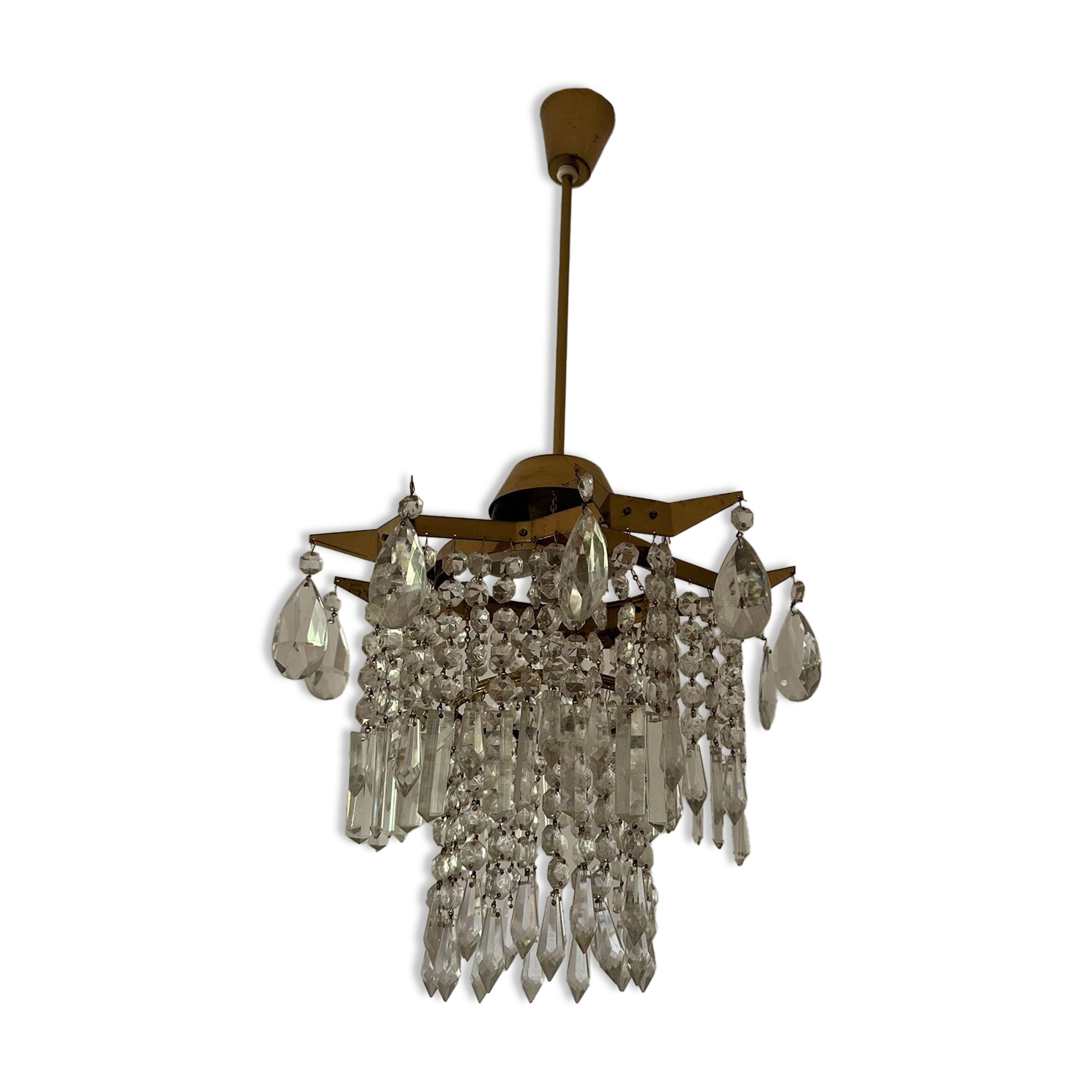 Midcentury brass crystal chandelier