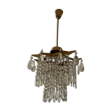 Midcentury brass crystal chandelier