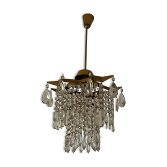 Midcentury brass crystal chandelier
