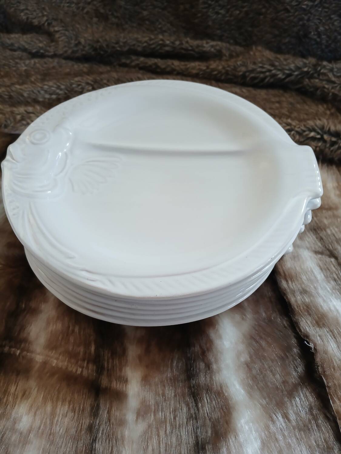 12 flat plates in earthenware/fish