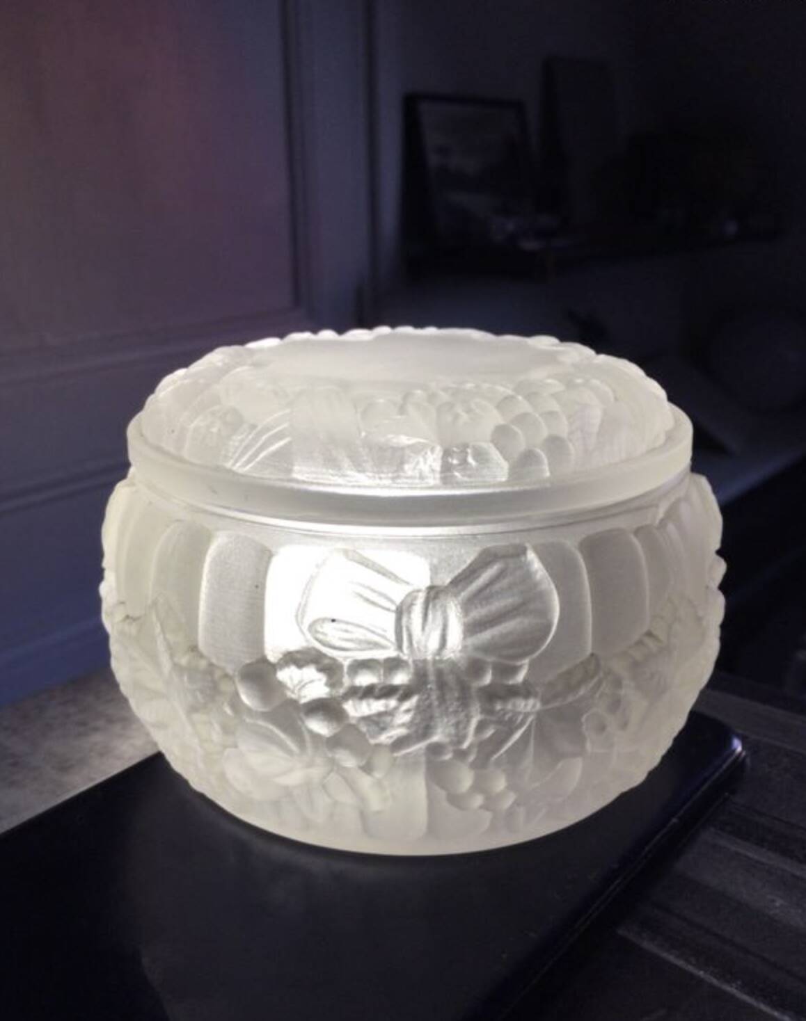 Art Deco Molded Glass Candy Box / Powder Box – Butterfly