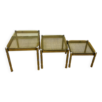 Table gigogne en verre et chrome
