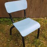 Chaise enfant style mullca tube metal noir + assise & dossier bois vintage #a663