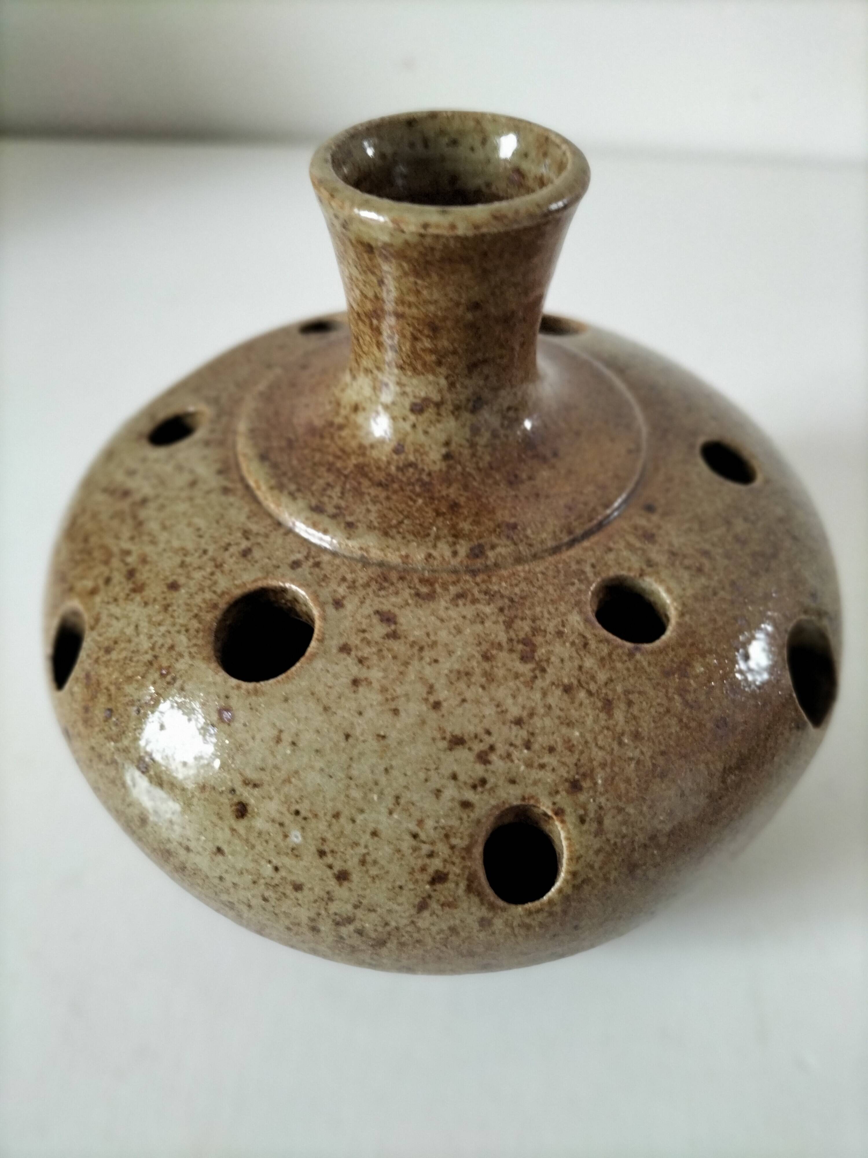 Flower vase in stoneware, signed