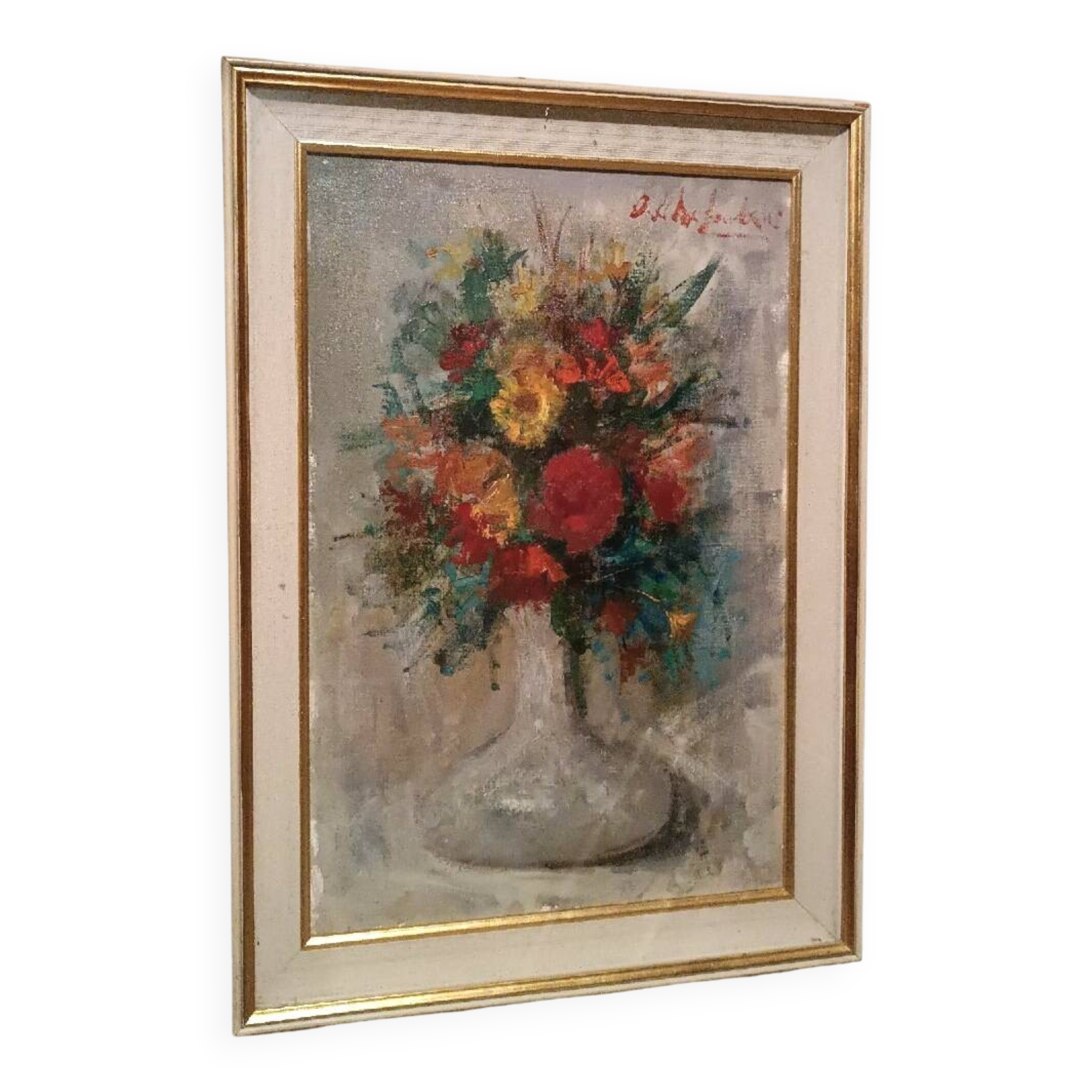 Still life painting with a vase of flowers by Osman DE Scolari (Palermo, 1908 - Florence, 1998)