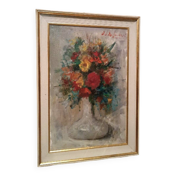 Still life painting with a vase of flowers by Osman DE Scolari (Palermo, 1908 - Florence, 1998)