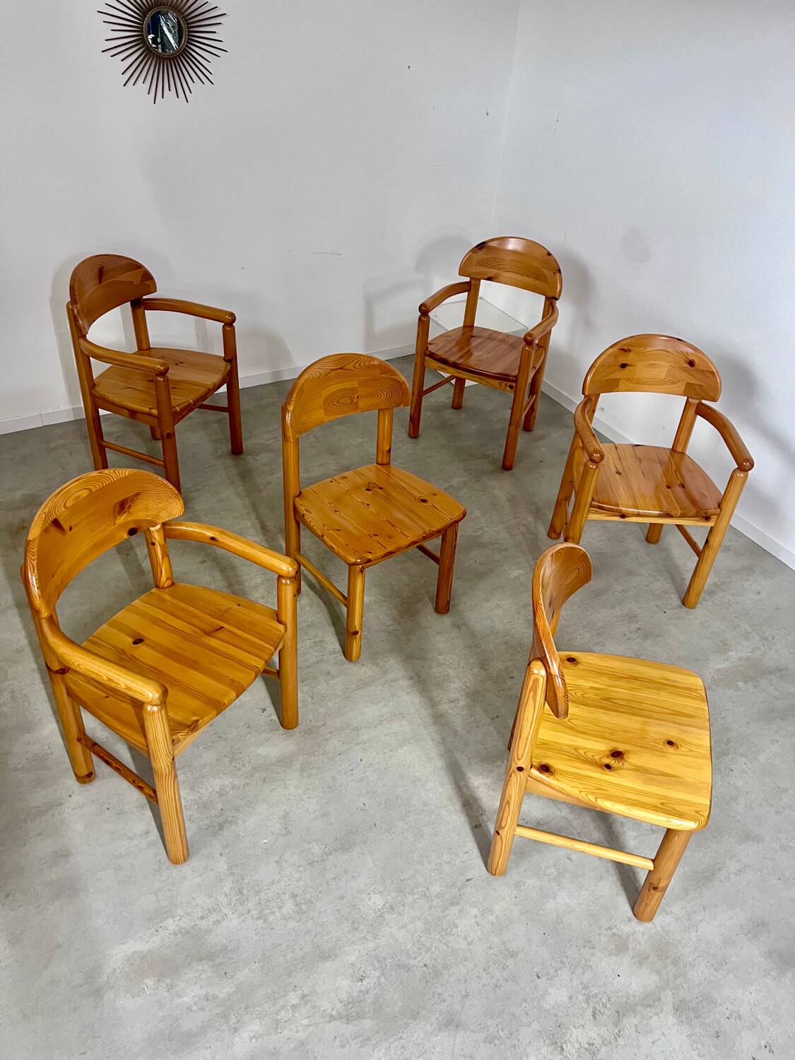 6 old Scandinavian chairs from the 70s solid wood design Reiner Daumiller in solid pine