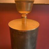 Brass shell socket lamp from the 1st WW, black pyramidal lampshade in Carlucci linen.