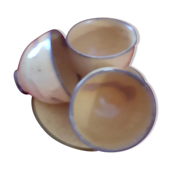 3 bowls with a plate, in speckled glazed stoneware