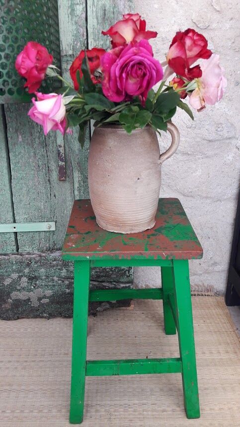 Green wooden stool