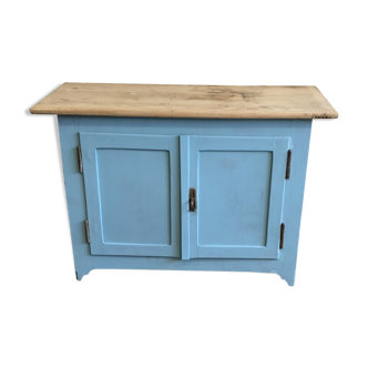 Small Parisian buffet raw wood & cloudy blue