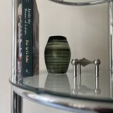 Round tubular bookcase in chrome and glass, 1970 design