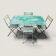 Bistro tables and folding chairs with original 1930s patina.