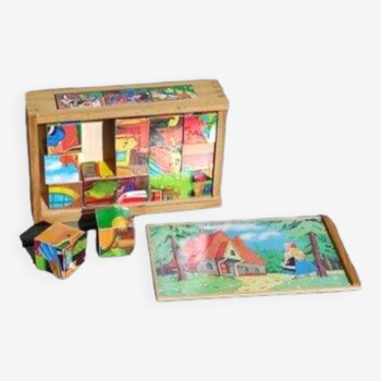 Jeu de cubes anciens en bois