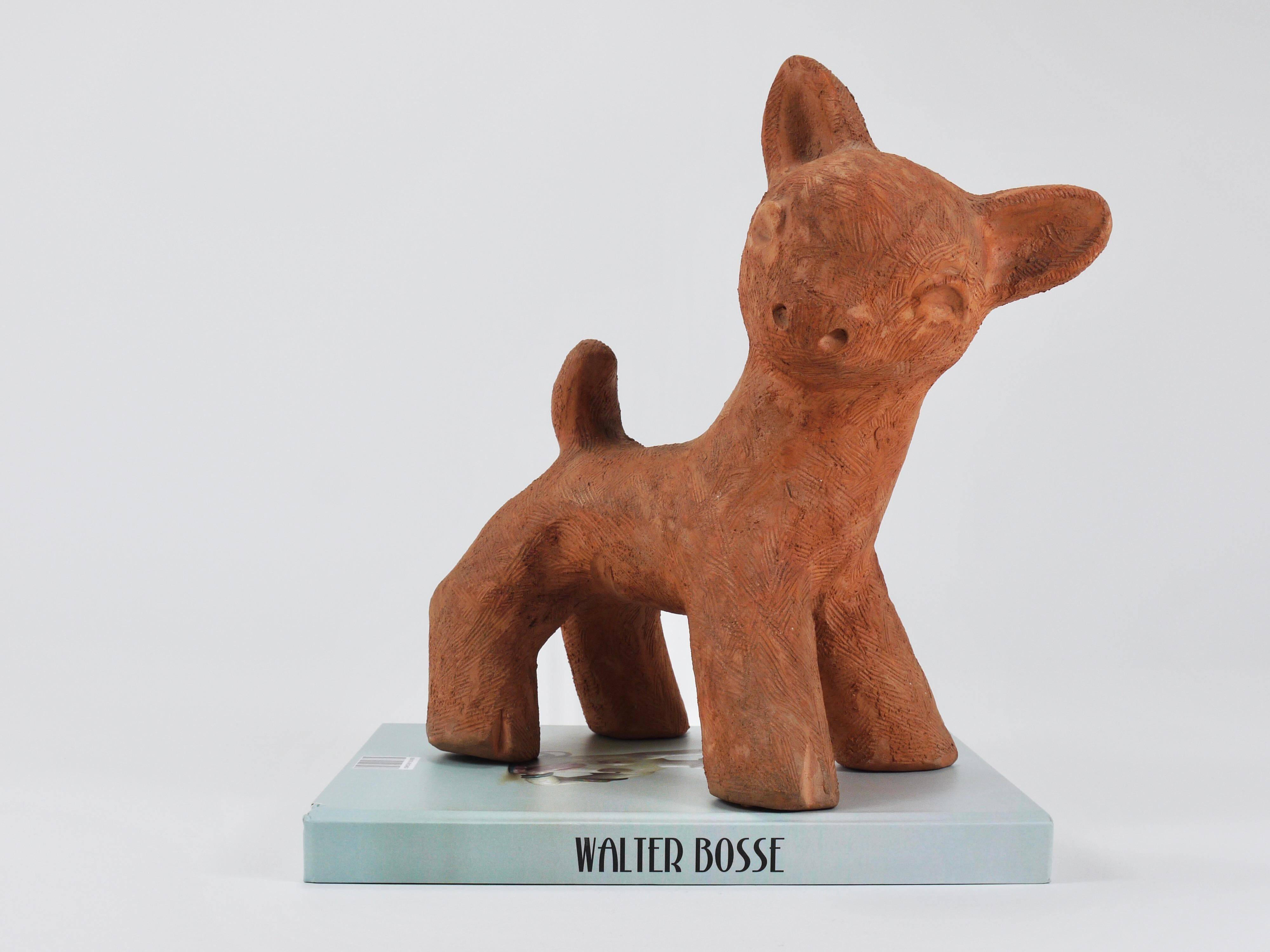 Walter Bosse Large Ceramic Sculpture of Baby Deer, Austria, 1920s