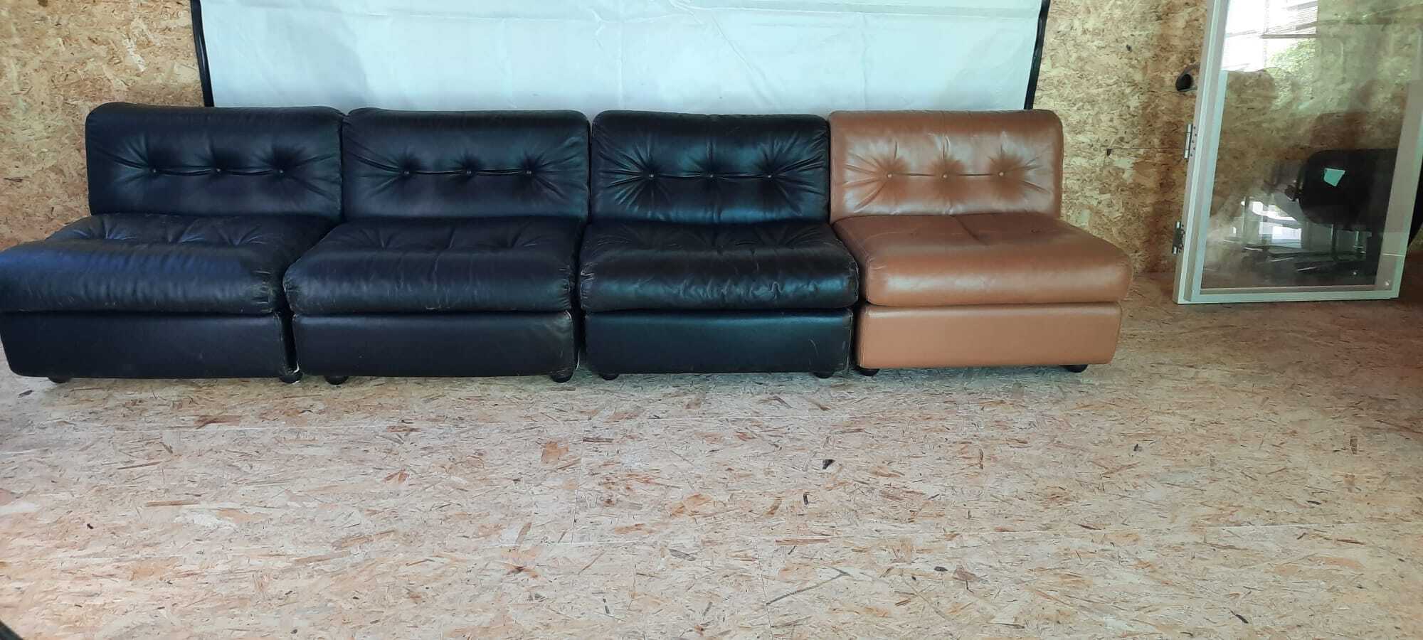 set of 4 armchairs in leather model Amanta by Mario Bellini for B&B Italia 1970