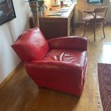 2 club chairs "moustache", 30s, in red leather