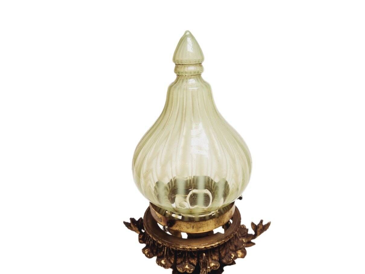 Lampe pendante en bronze Empire avec verre d'uranium, France, années 1890.