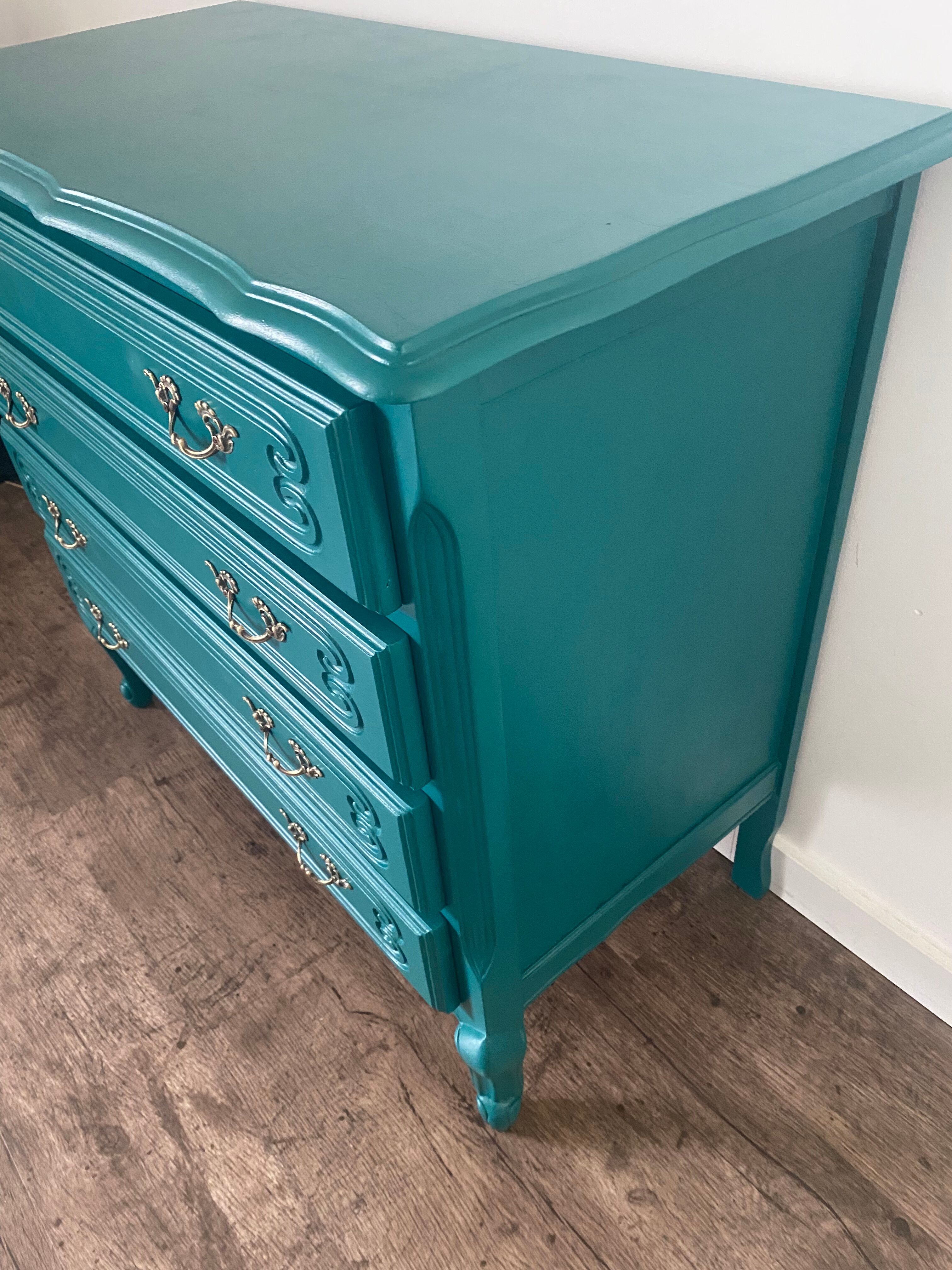 Vintage chest of drawers with a duck blue makeover