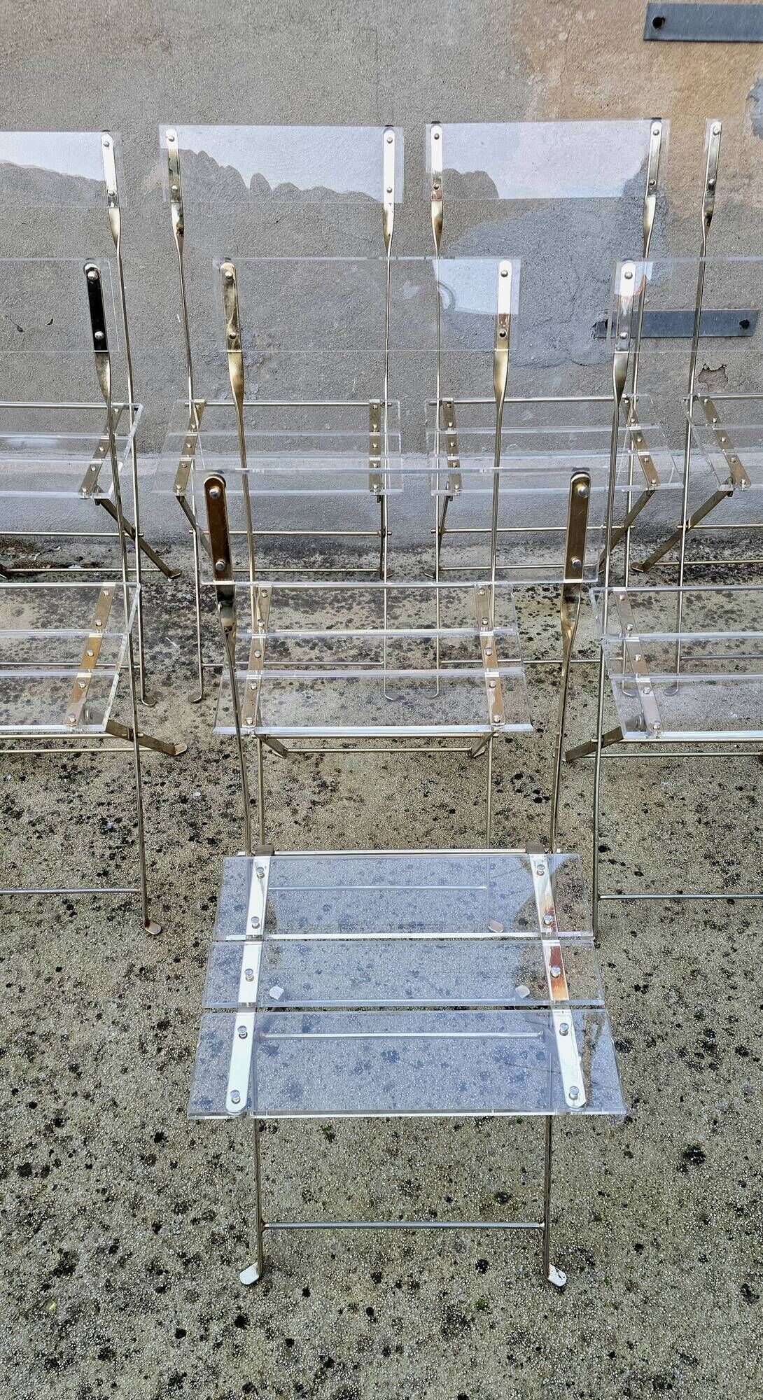 Set of 8 folding plexiglass chairs, Yonel Lebovici and Bernard Berthet, 1970