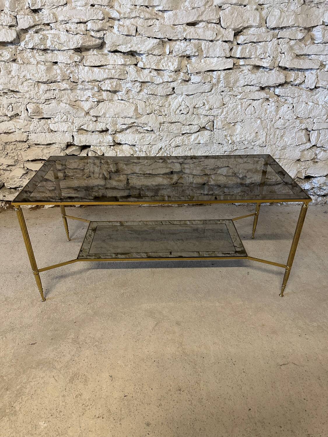 Vintage 1970s brass neoclassical style coffee table