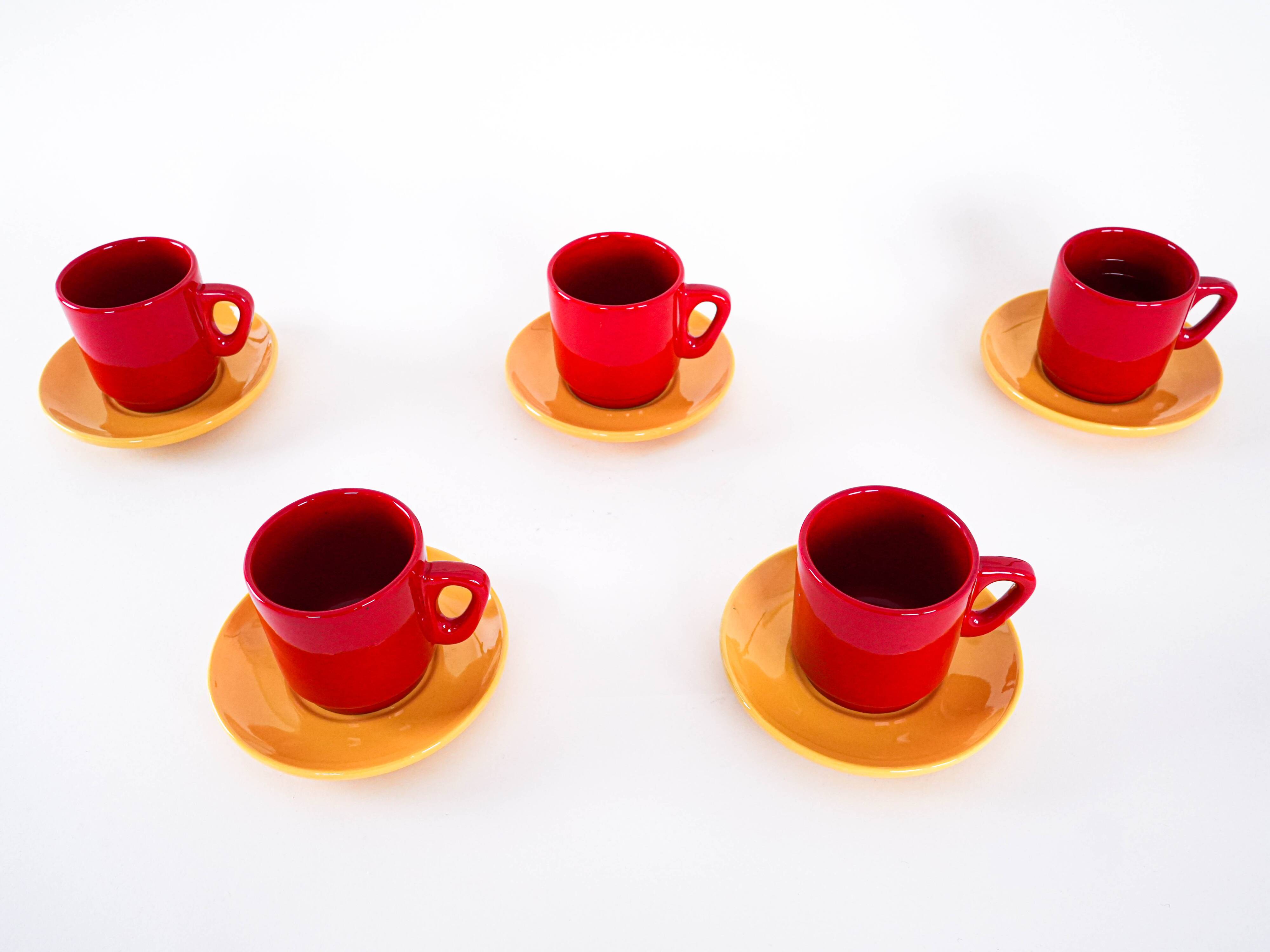 Set of ceramic mugs, Italian design, 1980s, made in Italy