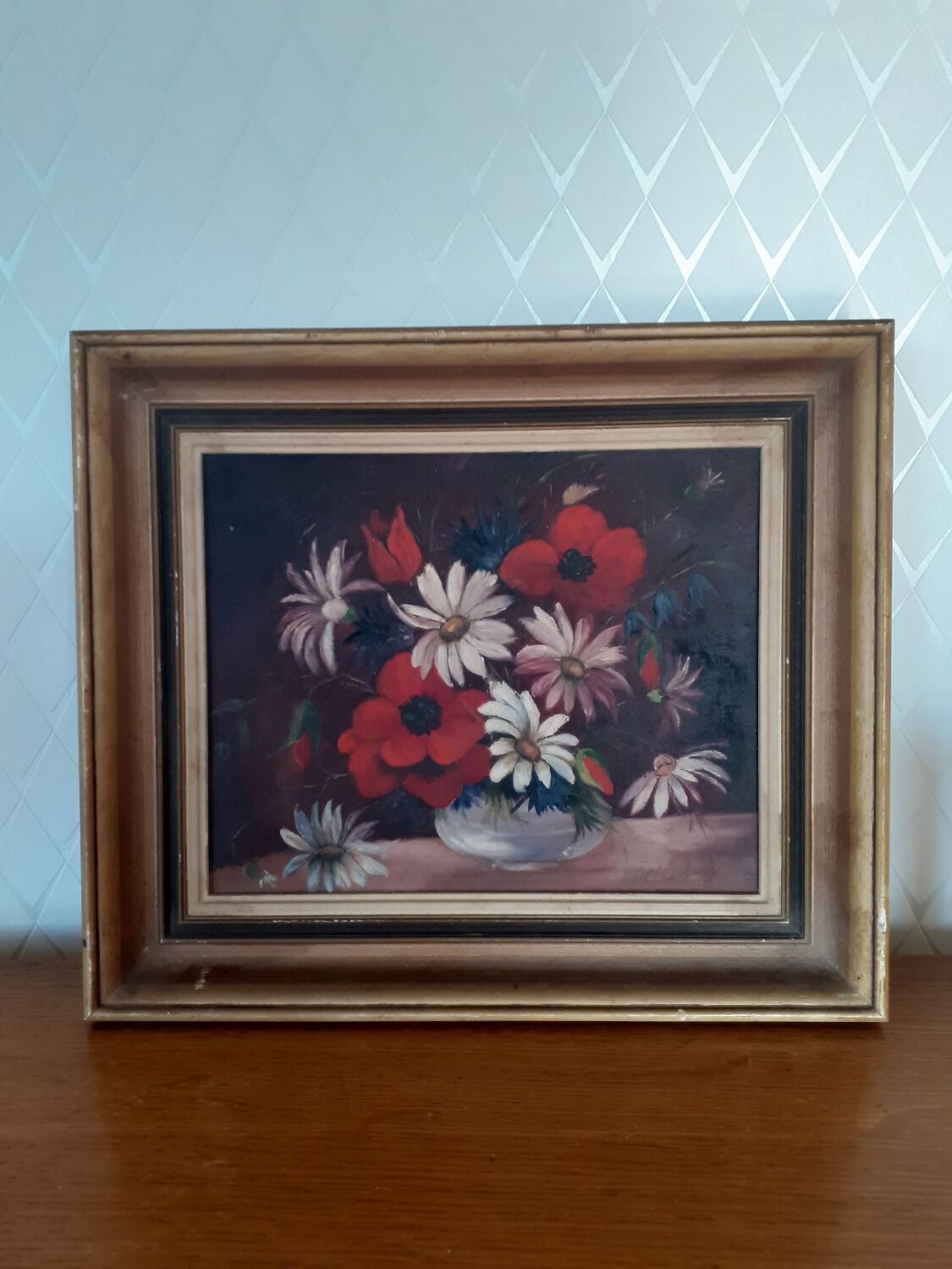 Tableau bouquet de coquelicots bleuets et marguerites