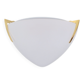 Regency Brass and White Glass Ceiling Lamp from Milan, Spain, 1970s