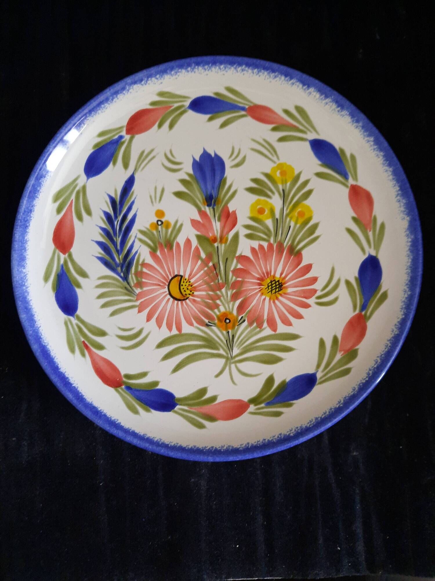 Ancienne assiette plate faïence hb quimper peint main décor floral