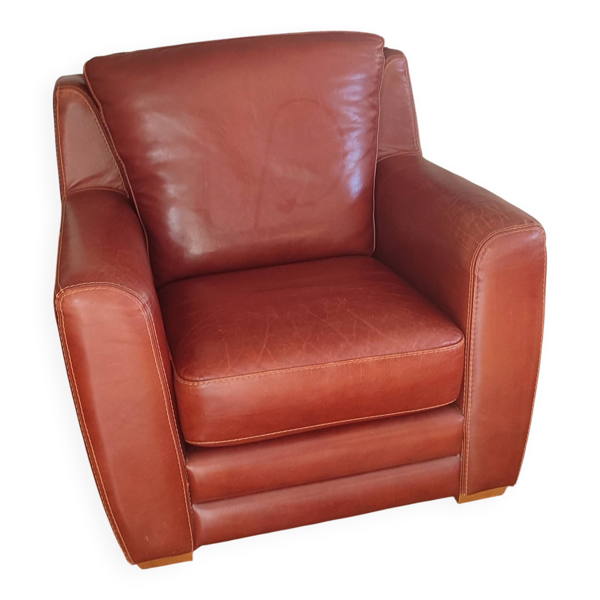 High-end brown genuine leather club armchair