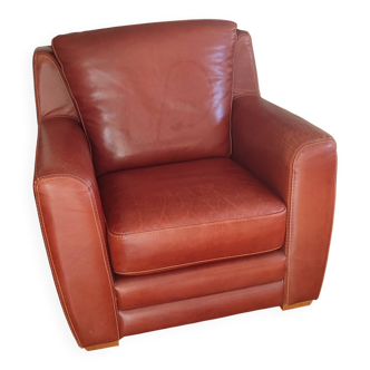 High-end brown genuine leather club armchair