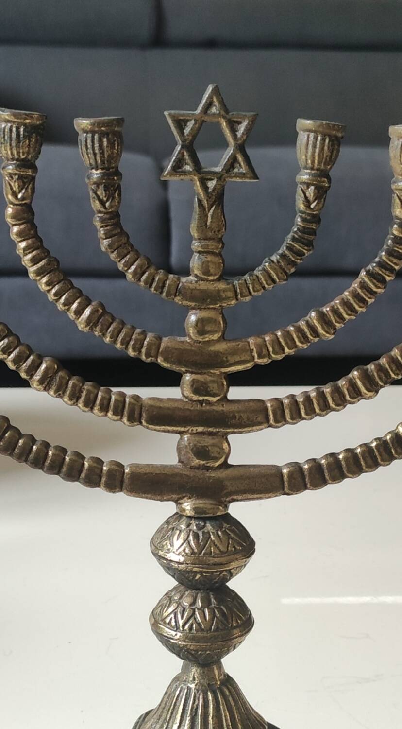 Large Menorah/Hebrew Chandelier with 8 branches. Star of David. Bronze.