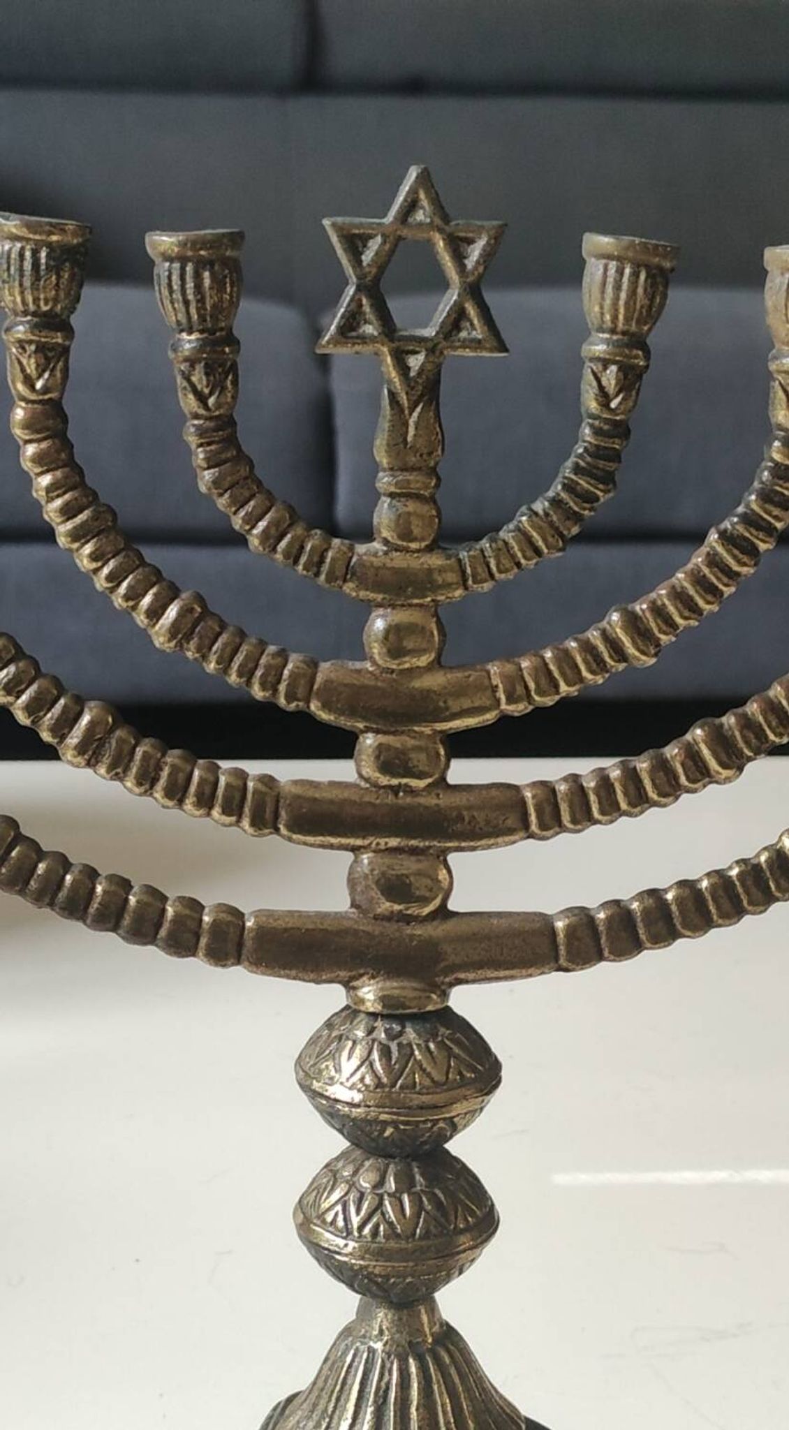 Large Menorah/Hebrew Chandelier with 8 branches. Star of David. Bronze.