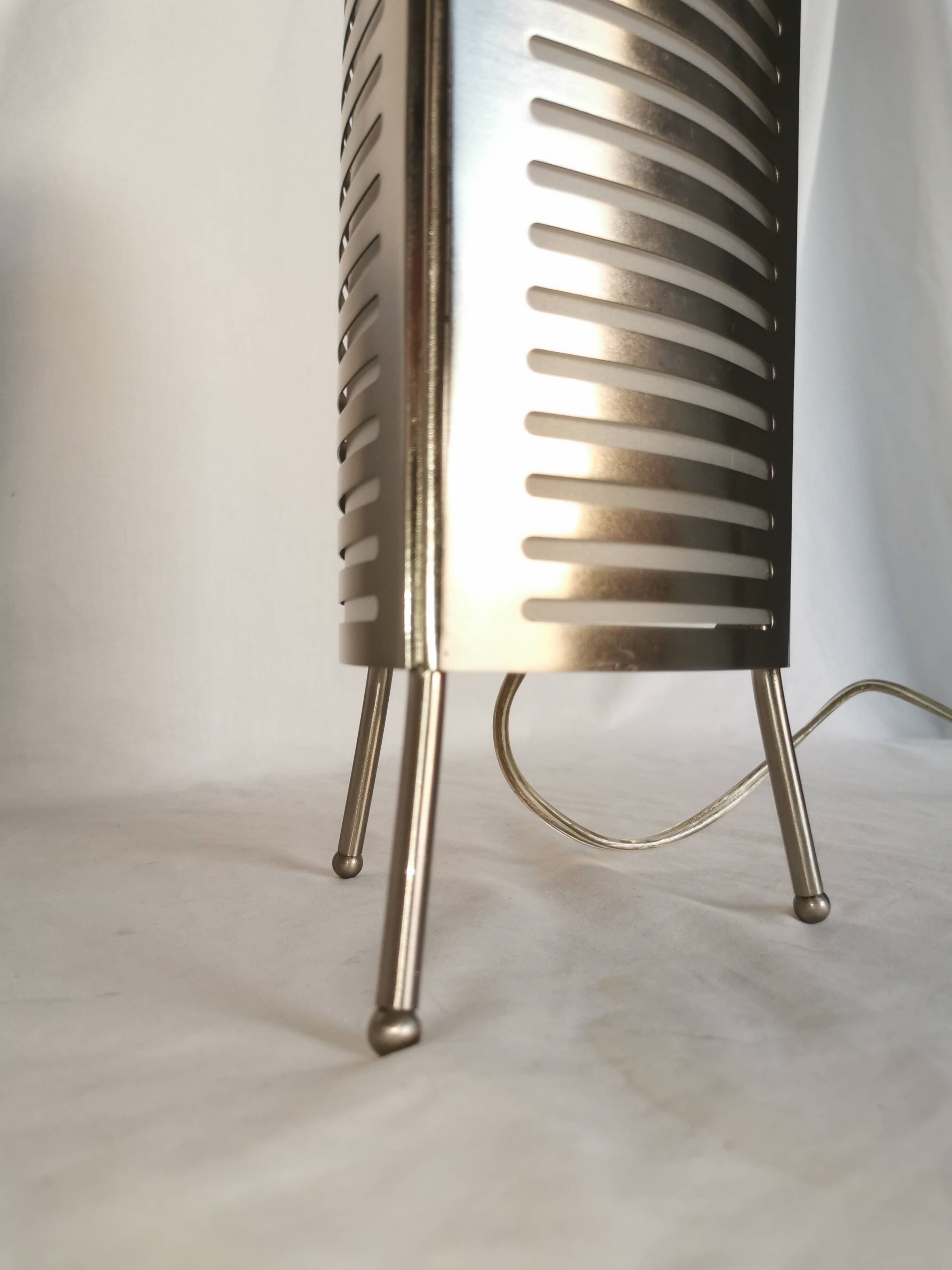 Openwork stainless steel table lamp, Sweden, 1990