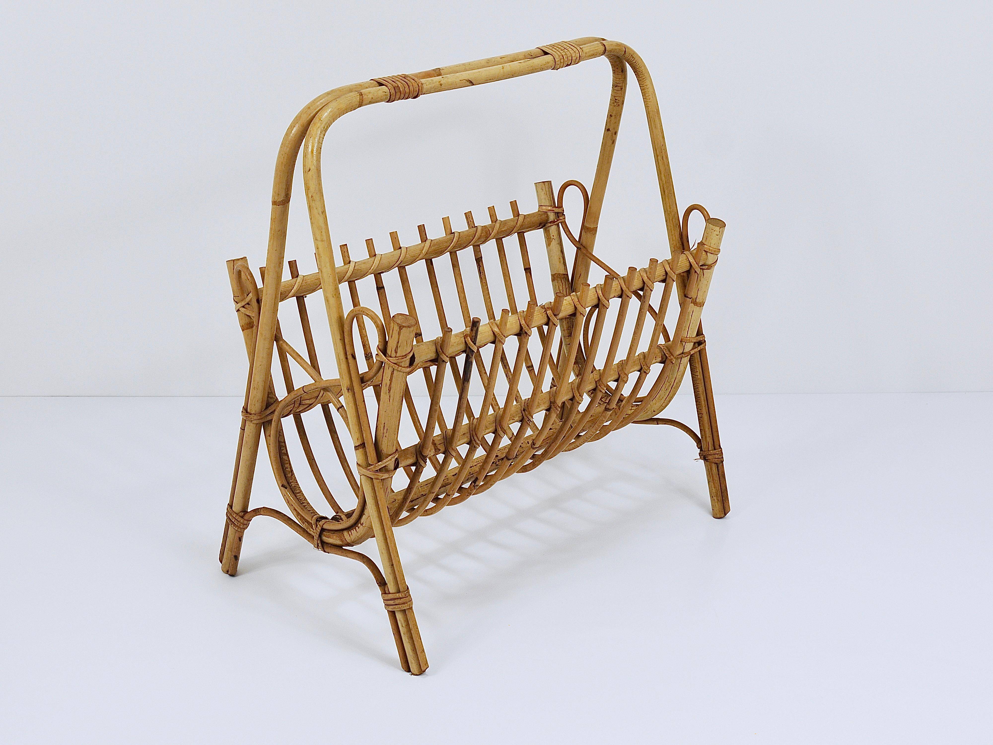 Bamboo and rattan magazine rack in the style of Franco Albini, Italy, 1950s.