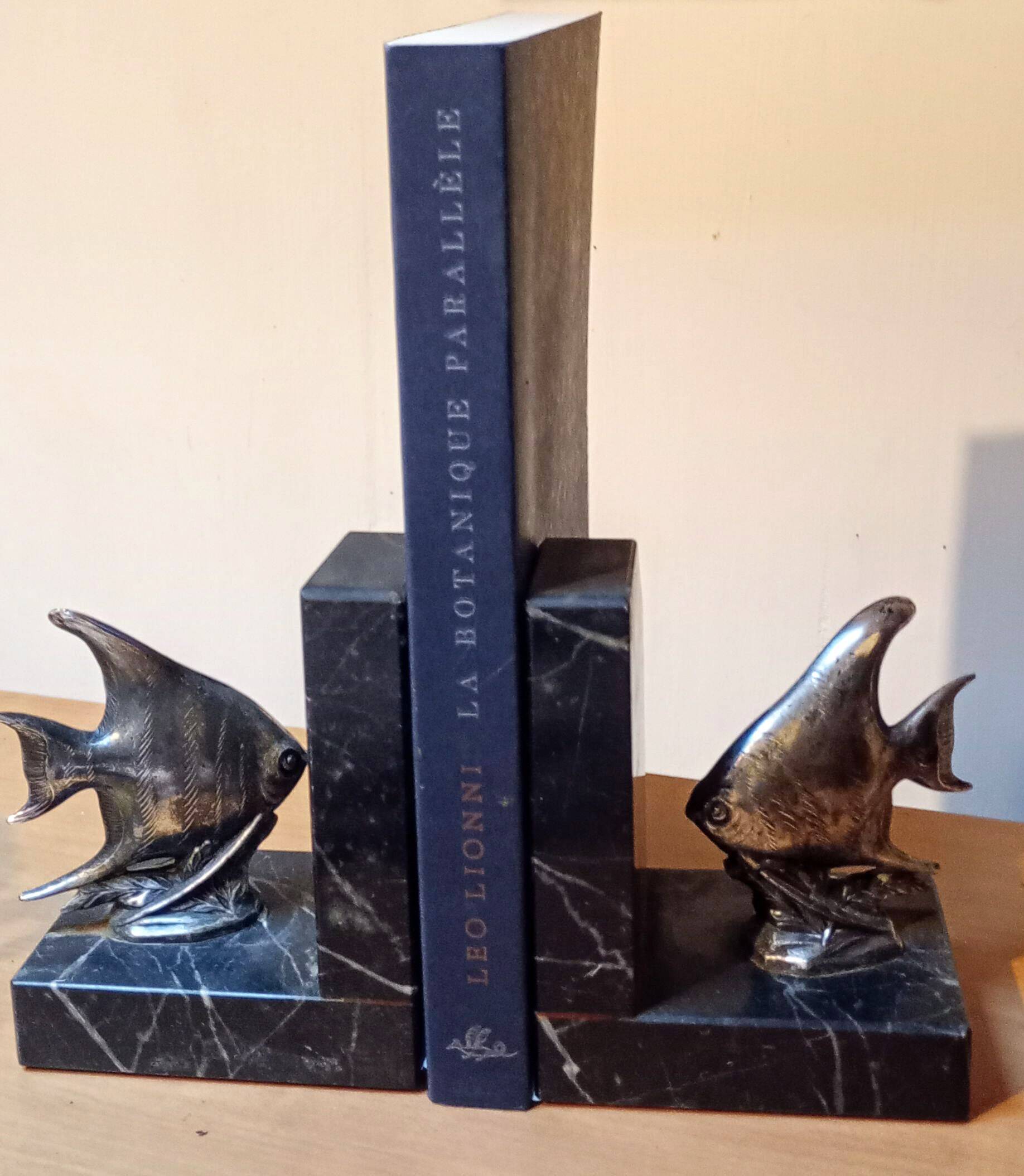 Fish bookends in spelter and marble