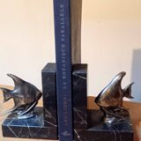 Fish bookends in spelter and marble