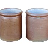 Paire de pots vintage français en grès à glaçure brune